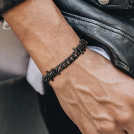 Barbed Wire Bracelet Mens Stainless Steel Bracelets Cuban Link Goth Bracelet Cool Edgy Grunge Bracelets Punk Spike Hand Chain for Women Men