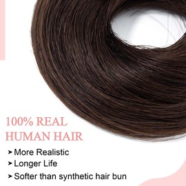 SEGO Human Hair Messy Bun Hairpieces Real Scrunchies Natural Wavy Smoothed Updo Donut Chignon Ponytail Extensions for Women Girls-2 PCS #02 Dark Brown