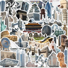 65 Packs World Famous Architecture Stickers Water Bottles Laptop Phone Motorcycle Computer Guitar Skateboard Hydroflasks Vinyl Sticker Waterproof Aesthetic Trendy Decals for Teens Girls Adults