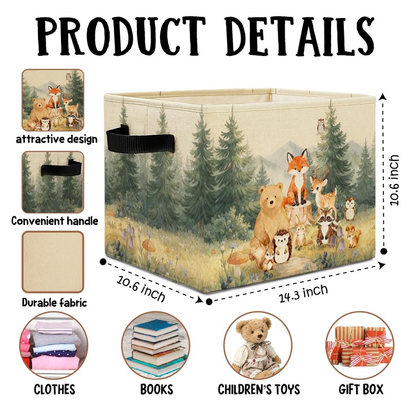 HSIASHENG Animal Kids Room Storage Bins Box with Handles, Forest