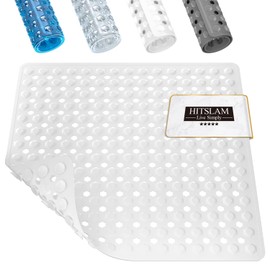 HITSLAM Non Slip Shower Mat Anti Mould, 53 x 53cm Square Shower Mat for Inside Shower，Machine Washable Non Slip Bath Mat With Suction Cups and Drain Holes, Soft on Feet, White