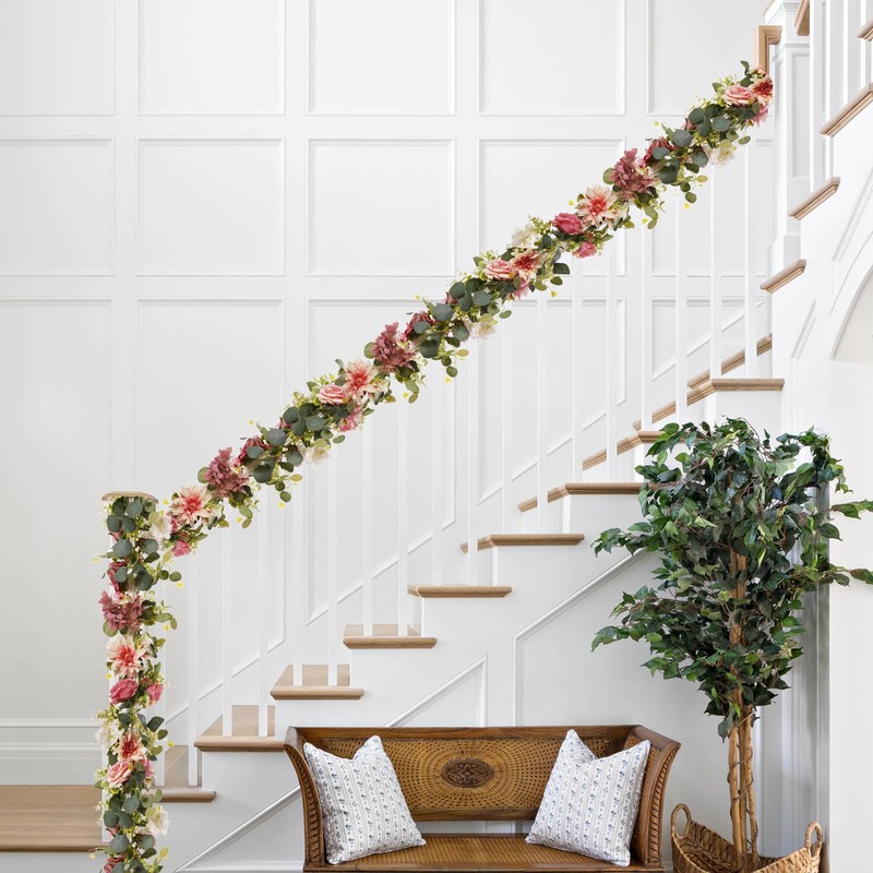 Beksodi 2Pcs Flower Garland Decorations, 12.27Ft Pink Flowers Rose Garland,