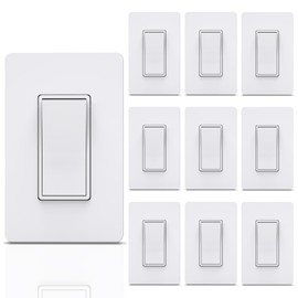 ThunderWay 3 Way Decorative Light Switch with Plate, 15A 120V/277V, AC Rocker Paddle Switches Replacement, Self-Grounding, Residential Grade, Screwless Wall Plate, UL Listed (10 Pack, Glossy White)
