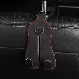LAOBUSEI Car Hooks for Headrest, Large Durable Leather Metal Car Purse Hooks, Multifunctional Car Seat Back Storage Hooks for Bags, Purses, and Accessories (Black - 1 Pack)