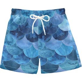 visesunny Summer Boy's Beach Shorts Quick Dry Soft Swim Trunks Mermaid Scale Fish Skin Navy Blue Baby Boy Bathing Suit