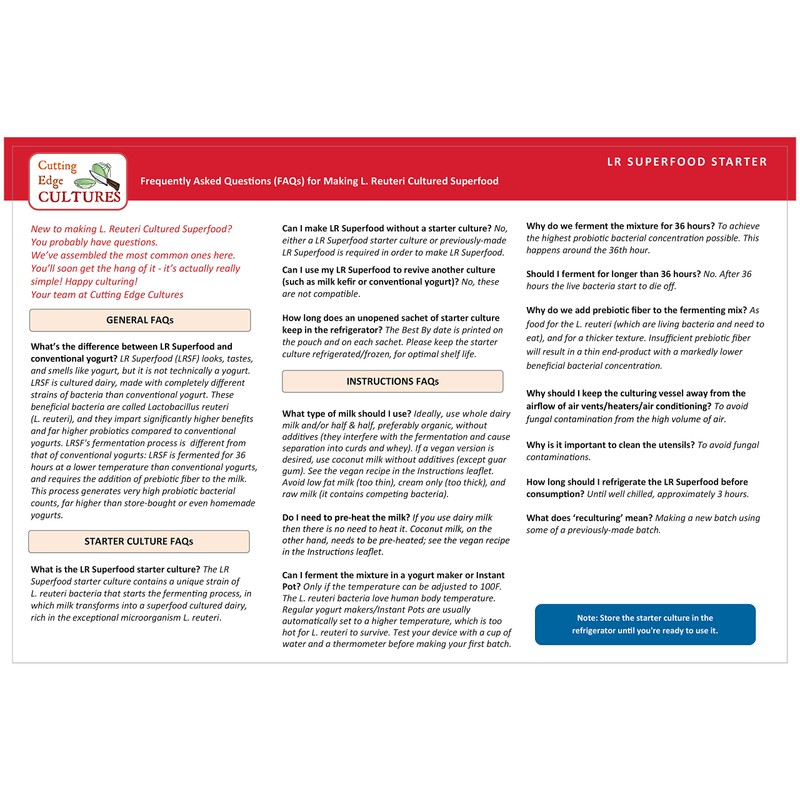 LR SuperFood Starter Culture + Prebio Plus L. Reuteri ProBiotic