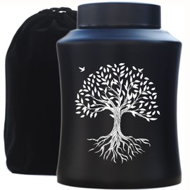 engmvwod Urna de cremación para cenizas para adultos, urna funeraria con bolsa de satén para cenizas humanas (árbol negro de la vida)