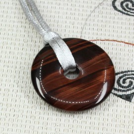 Natural AA Grade Red Tiger Eye Peace Donut 30M Beads Adjustable Braided Macrame Tassels Pendant Unisex