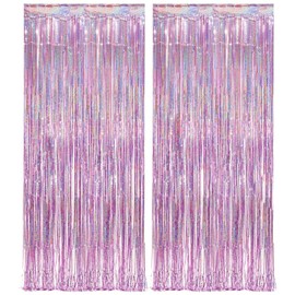 Tinsel Curtain Pink Glitter - Girls Tinsel Curtains Pastel Foils Fringe Party Decoration Background for Unicorn Mermaid Fairy Princess Birthday School Child School Party