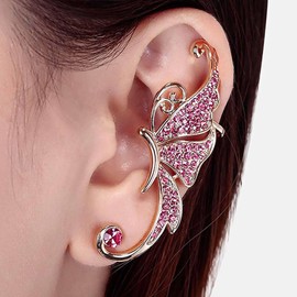 Xduargs Boho Crystal Elf Ear Cuff Earrings Vintage Elf Ear Cuff Cartilage Earrings Pink CZ Elf Wrap Hoop Earrings Elf No Piercing Clip Earrings Jewelry for Women and Girls