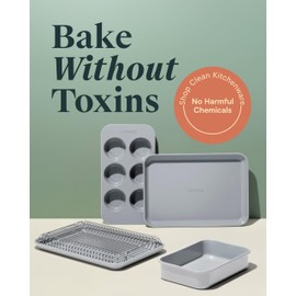 Caraway Caraway Mini Bakeware Set C Naturally Non-Stick, Non-Toxic Ceramic Coating C Compact Baking Pans Set for Small Kitchens & Ovens C Includes Baking Sheets, Muffin Pan, Cooling Rack & Storage - Gray
