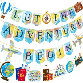 Let the Adventure Begin Banner Adventure Awaits Travel Themed Party Supplies for Travel Themed Birthday Baby Shower Graduation Retirement Job Career Change Farewell Party Decorations Supplies