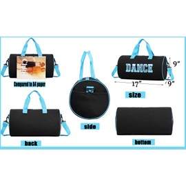 Dance Duffle Bag for Girls Dance Competition Bags for girls,Weekend Bag,Overnight Bag,Gymnastics Bag Gift for kids 17"Lx9"Wx9"H (Blue)
