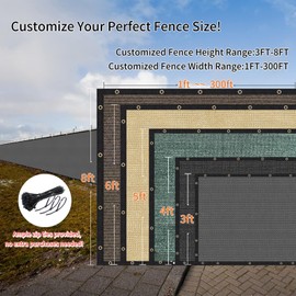 Sunocity 8ft x62ft Customized Size Privacy Fence Screen, 90% Blockage Heavy Duty 170 GSM Fencing Mesh Net Cover for Outdoor Wall Garden Yard Backyard Cable Zip Ties Included Dark Grey