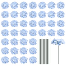 MECCANIXITY Silk Artificial Hydrangea Flowers, Light Blue Artificial Flowers Heads with Stems, Full Hydrangea Flowers for Wedding Centerpieces, Party Decoration 30 Set