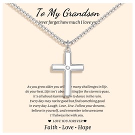 Cross Chain Necklace for Grandson Gifts : Stainless Steel Silver Crucifix Cross Pendant Jewelry for Teenage Boys Grandson Kids from Grandma Grandpa First Communion Confirmation Baptism Birthday Christmas Gift