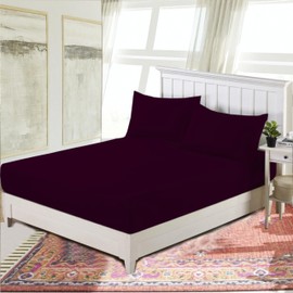 R&Z Plain Luxury Polycotton Fitted Sheet Single, Double, King, Super King, 4FT (Plum/Aubergine, SIngle)