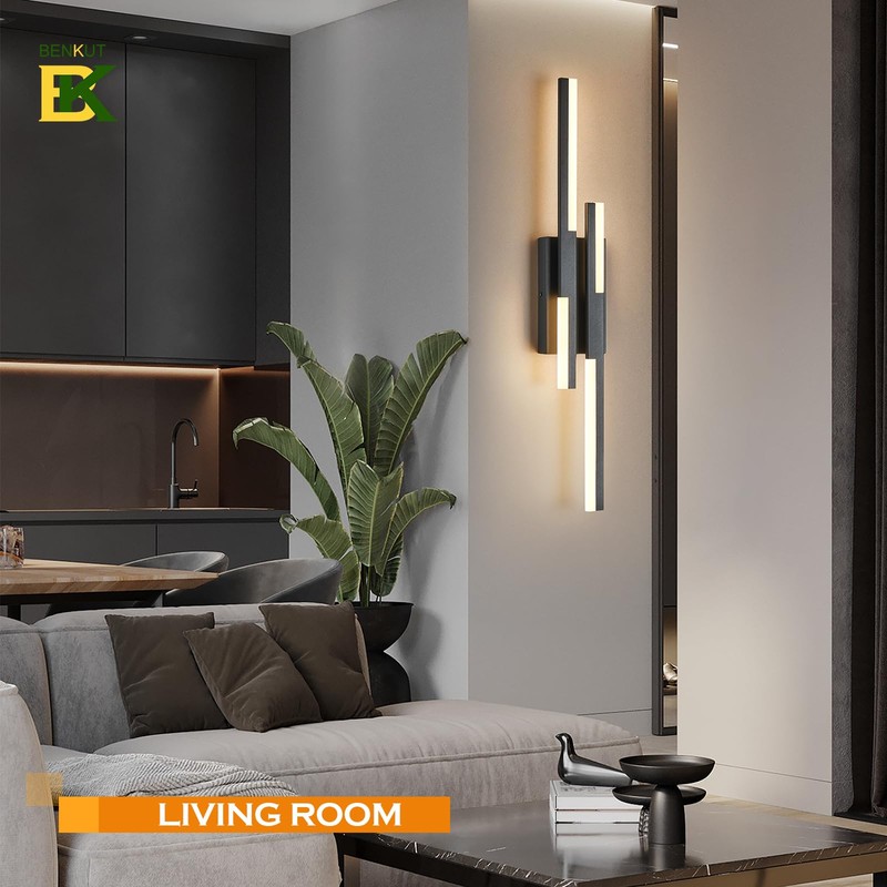 Benkut Modern LED Wall Sconce Black Remote Wall Light Fixtures