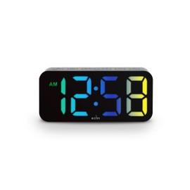 Acctim Ramone Black Digital Alarm Clock, LED Colour Changing Display, USB-C Mains Powered, USB-C Charging Port