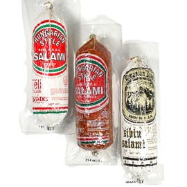 Sibiu, Csabai, Teli Salami, Hungarian and Romanian, Pork and Paprika Brand Dry Aged Sausages, Pack of 3, Gourmet Gift