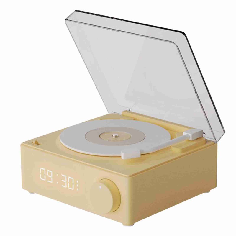 Rotating Vinyl Disc Alarm Clock Speaker Retro 360 Degree Stereo