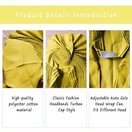 QliHut Nigerian Gele Headties with Beads and Stones African Headtie Women Head Wrap Already Made Auto (Yellow)