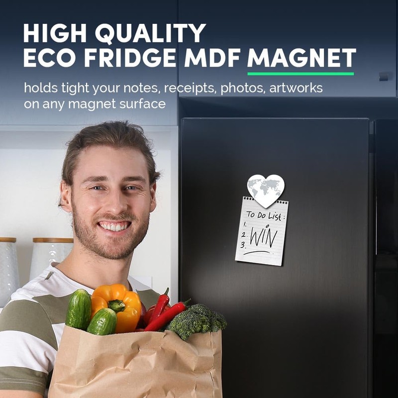 1x Heart MDF Magnet 6cm - World Map Dot Pattern