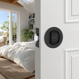 EHOMEWARE 1 Pack Matte Black Pocket Door Lock, Bed/Bath Privacy Pocket Door Hardware, Round Pocket Door Handles for Sliding/Bifold Doors, Flush Pocket Door Latch Without Key