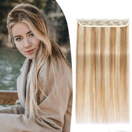 TESS Clip-In Real Hair Extensions, Blonde Balayage, 25 cm, One Piece, Clip-In Real Hair Extensions, 5 Clips, Remy Hair Extensions, 40 g, #12P613 Light Brown/Light Blonde, Clip-In Real Hair