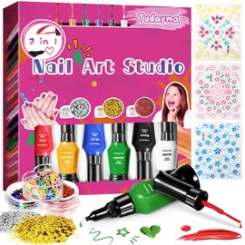 Tudaymol Nail Polish Set - Non Toxic Nail Polish Kit for Kids Ages 7-12,Gift Set Nail Polish Kit for Girls,Nail Art Tools for Girls - Polish, Glitter, Stickers - 6 7 8 9 10 11 12 Year Old