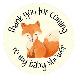 40mm Baby Fox Thank You for Coming to My Baby Shower Round Stickers for Party Bags, Favours & Sweet Cones (24 x Stickers)