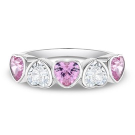 Anillo de plata de ley 925 con circonitas cúbicas de corazón rosa y transparente para niñas jóvenes y preadolescentes, bonito anillo de circonita cúbica para accesorios diarios para niños, joyas de