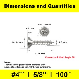 M3x16mm Wood Screws,Flat Head Screws for Wood, Stainless Steel Small Screws,Multi Purpose Screws for Furniture, Woodworking, DIY (100pcs)