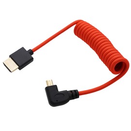 HangTon Micro HDMI to HDMI 8K 4K 60p Red Braided Coiled Cable 30cm for Canon R5C R8 R10 Sony A7C A7RIV X-T50 Sigma FP Camera ATOMOS Ninja V Ultra Feelword Monitor, Type A D HDMI 2.1