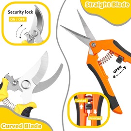 BamLue 3 Pack Garden Pruning Shears Stainless Steel Blades Handheld Pruners Set, Stainless Steel Cutter Clippers,Sharp Hand Pruner Secateurs, Garden Trimmer Scissors Kit, Handheld Scissors Set