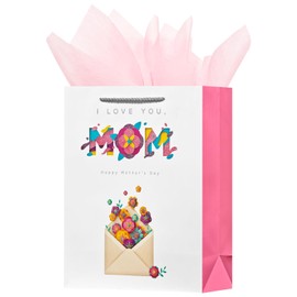 OFIHANLY 12.5" Medium Size Happy Mothers Day Gift Bags with Handles for Mom Pink Floral Paper Gift Wrap Bags with Tissue Paper for New Mom, Grandma, Sister, Nana, Gigi