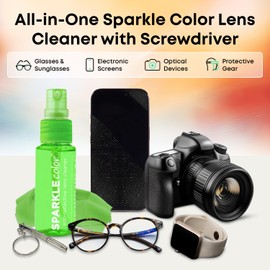 OPTIPAK Sparkle Anti-Reflective Safe Lens Cleaner & Repair Kit – (2) 1oz Glasses Cleaner Spray, (2) Microfiber Cloth & Keychain Screwdriver for Eyeglasses, Sunglasses, Lenses & Screens (5 Piece Set)