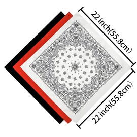 HankieWorld Bandanas 6&12 Pack Cotton 22inch Unisex Cowboy Kerchiefs(White-6 pack)