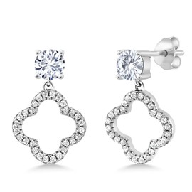 Gem Stone King 1.67 Cttw White Moissanite Dangle Earrings For Women | 925 Sterling Silver | Round 5MM | Fine Jewelry Gifts for Her Mom Women Wife