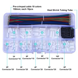 Tcenofoxy Mini Micro JST Cable Connector Assortment Kit, Compatible with JST-ZH 1.5 Micro Connector 2P 3P 4P 5P 6P 7P 8P 9P 10P Housing with Premium 28AWG Pre-Crimped Cables (TC-ZH)
