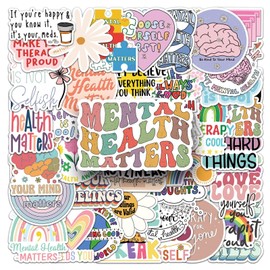 Mental Health Stickers for Kids Teens Adults, 50Pcs Mental Health Matters Awareness Vinyl Decals for Decor Laptop Bumper Guitar Scrapbook, Therapist Teacher Party Gifts Favor Sticker