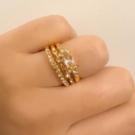 Stackable Gold Rings for Women Girls Dainty 14K Gold Cubic Zirconia Ring Stackable Rings Set for Women Teen Girls Wedding Bands Thumb Love Engagement Rings Size 6 7 8 9 (A-3pcs Stackable Rings, 9)