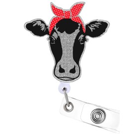Plifal Badge Reel Holder Retractable with ID Clip for Nurse Nursing Name Tag Card Cute Cow Medical Assistant Funny Accessories with Alligator Clip for Hospital Student Work Office