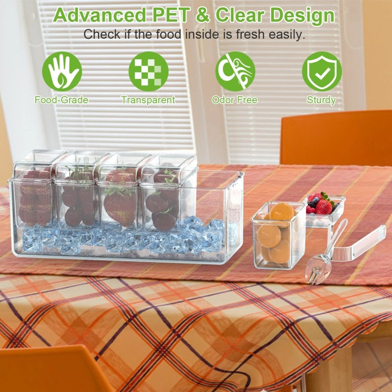 NewHome Ice Chilled Condiment Server Clear Food Containers Removable Trays