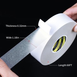 MILEQEE Double Sided Tape High Tack, 1.18in x 66FT(20m), Universal Mounting Tape Clear, Heavy Duty Strong Wall Adhesive with Fiberglass Mesh, Easy Use Super Sticky Resistant Tape, White