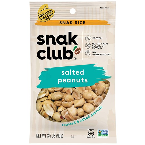 Snak Club All Natural Salted Peanuts, Non-GMO, 3.5-Ounces, 12-Pack