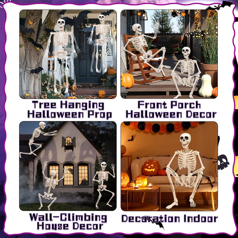 5.75ft Life Size Posable Halloween Skeleton, Movable Joints
