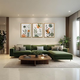 Wodkwq 3 Piece Abstract Botanical Canvas Wall Art|Framed，Minimalist Watercolor Wall Art,Modern Nordic Wall Decor,Green, Orange, Sage Green,Prints For Living Room，Bedroom，Office 12x16in