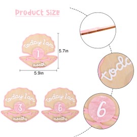 Wooden Mermaid Monthly Milestone Cards - Seashell Newborn Baby 1-12 Months Milestone Set, Baby's First Year Set, Mermaid Nursery Decor (Pink Seashell Monthly Card)