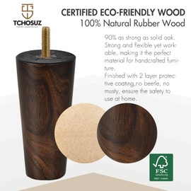 5inch Wooden Furniture Legs,Tchosuz Set of 4 Solid Wood Tapered Sofa Legs Couch Feet with 5/16'' Bolt,Modern Mid-Century Sofa Furniture Replacement Legs for DIY Cabinet Cupboard Chair Ottoman Wenge